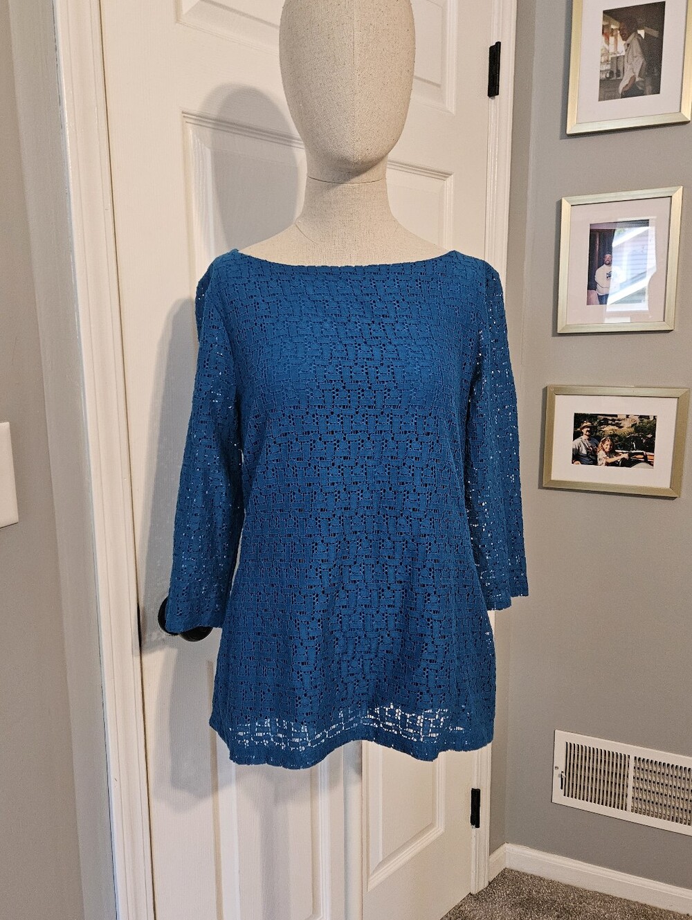 Banana Republic Teal Crochet Boatneck Blouse